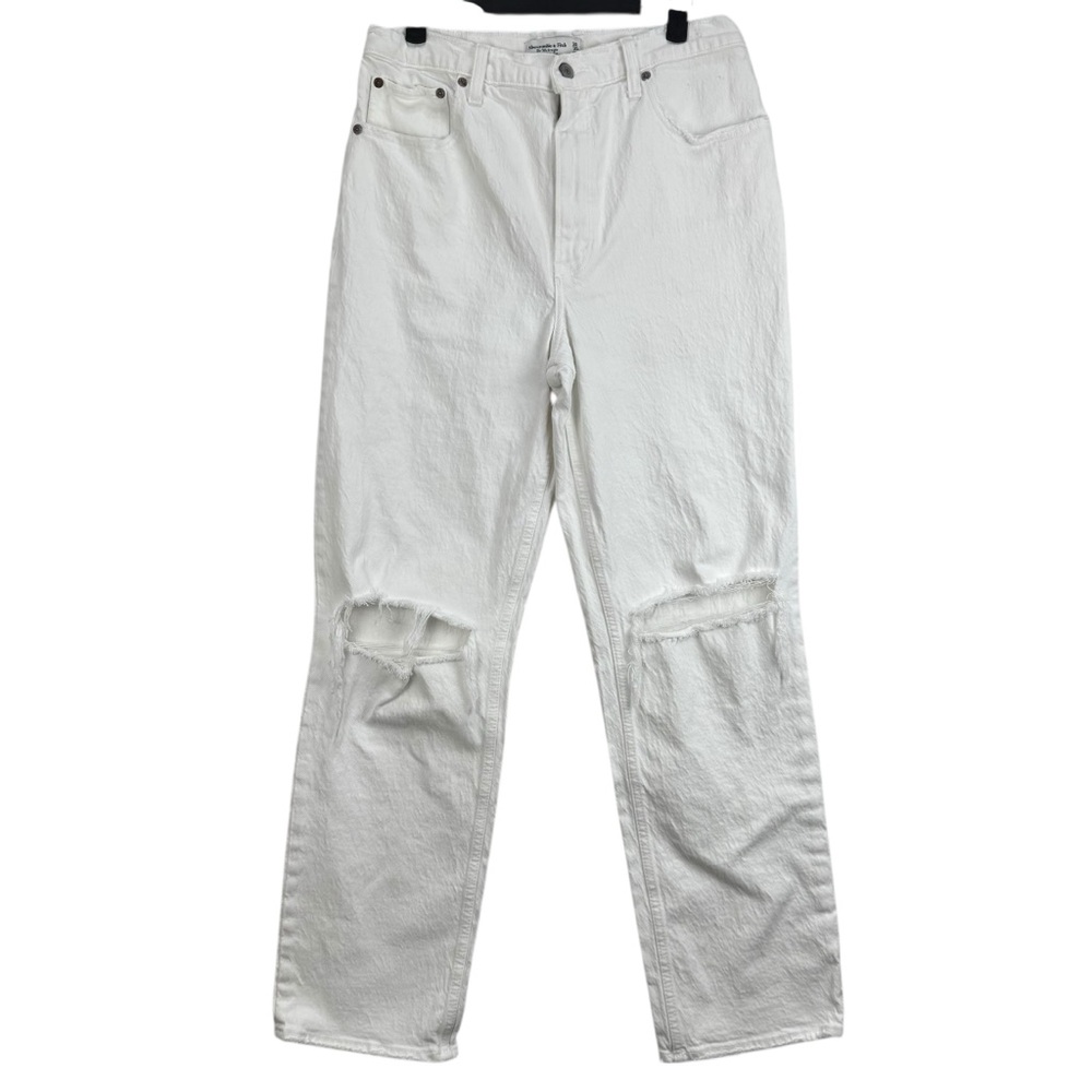 Abercrombie & Fitch Ultra High Rise The 90s Straight Jeans white distressed knee